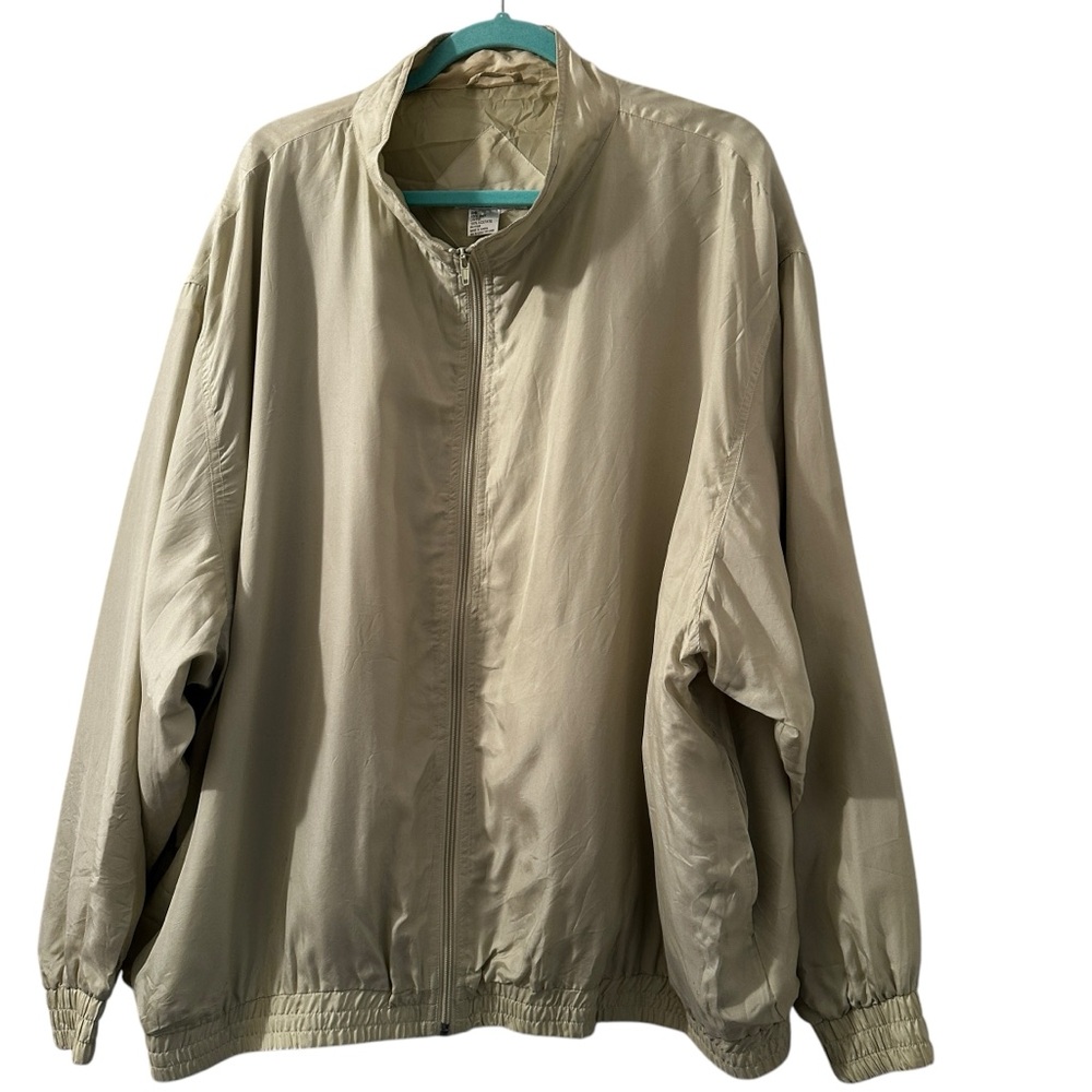 WinterSilks 90's Vintage Lightweight Silk Zip Up Jacket Cream Bomber Coat